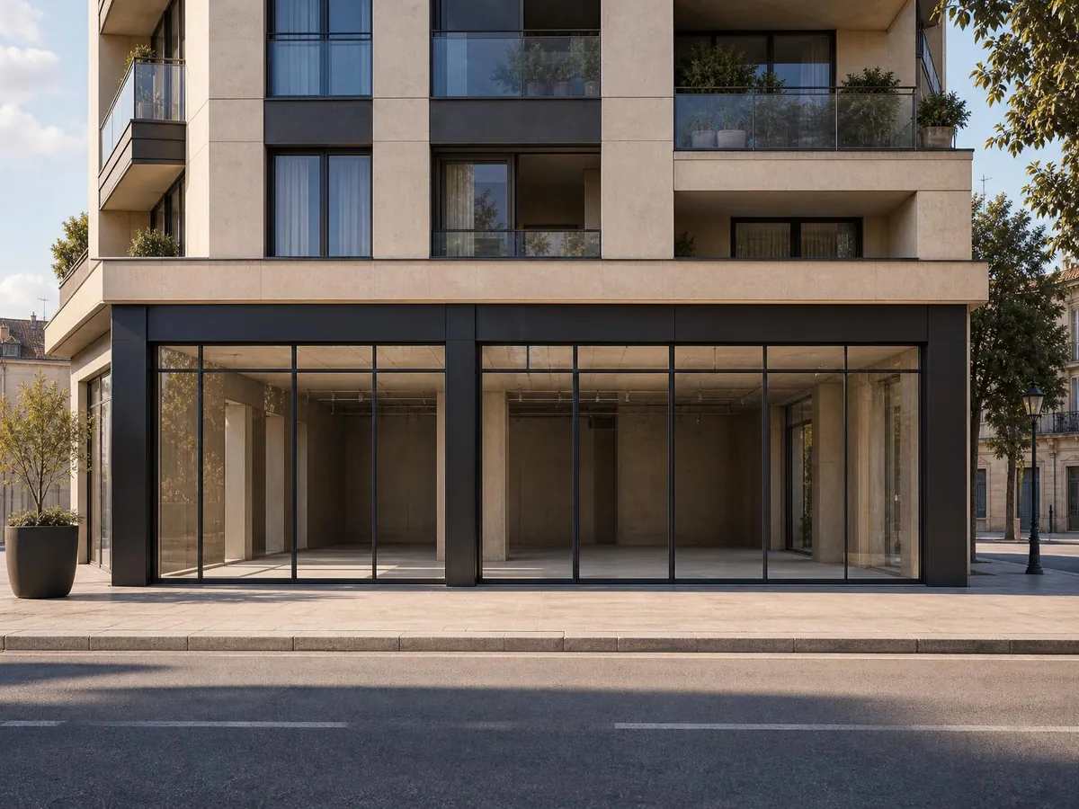 Local comercial vacío en planta baja con escaparate acristalado